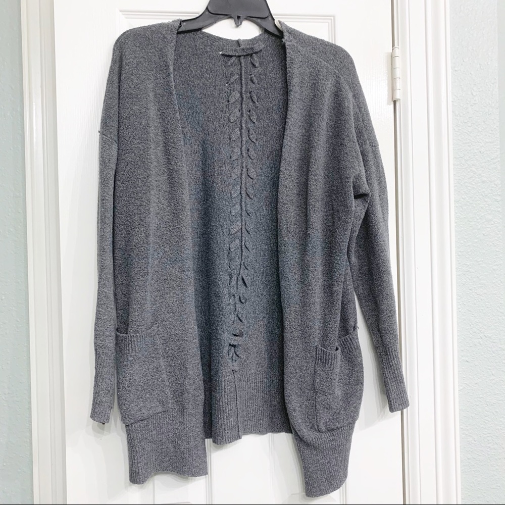 Solid color open front cardigan sweaters.